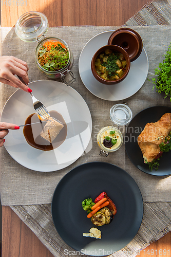 Image of Top view of business lunch