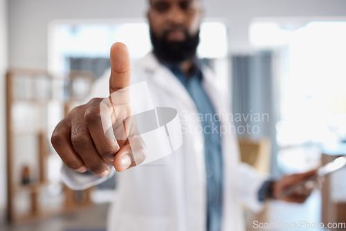 Image of Hand, invisible screen and doctor press key on technology for healthcare, wellness or telehealth. Finger, click touchscreen or medical professional on internet for digital connection on futuristic ui