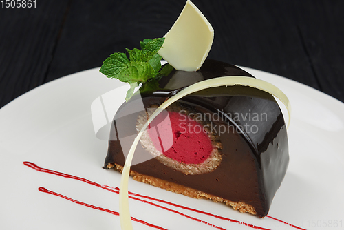 Image of Delicious chocolate cake closeup