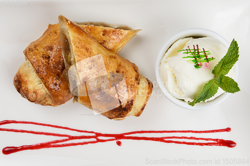 Image of Apple strudel with vanilla ice cream