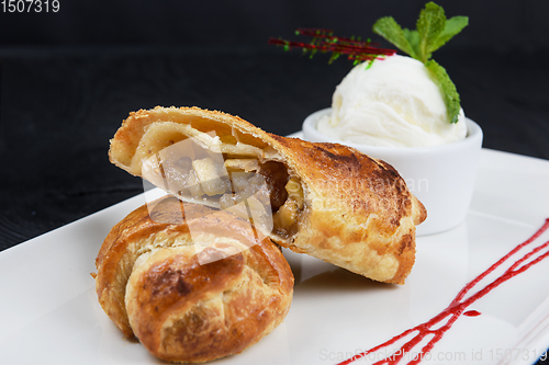 Image of Apple strudel with vanilla ice cream