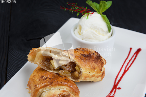 Image of Apple strudel with vanilla ice cream