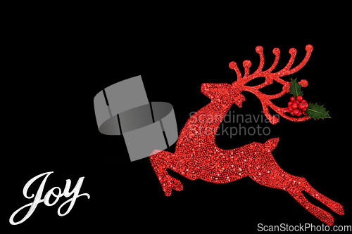 Image of Christmas Joy Sign and Red Reindeer Tree Decoration 