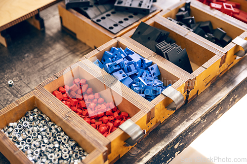 Image of Wooden boxes with dividers containing