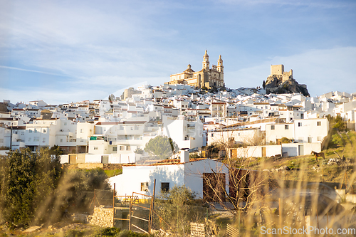 Image of Panoramic of Olvera town, considered the gate of white towns route in the province of Cadiz, Spain