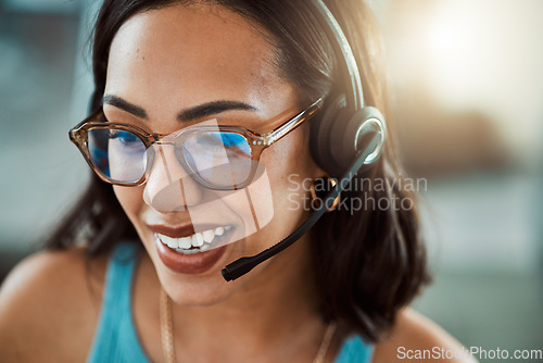 Image of Telemarketing, call center agent and sales consultant and contact us and our support help desk will tell you about us. Female customer service worker busy consulting and giving loan insurance advice