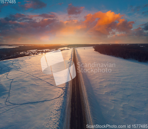 Image of Aerial view of a winter road