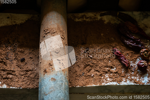 Image of Grinding cacao beans with chili peppers