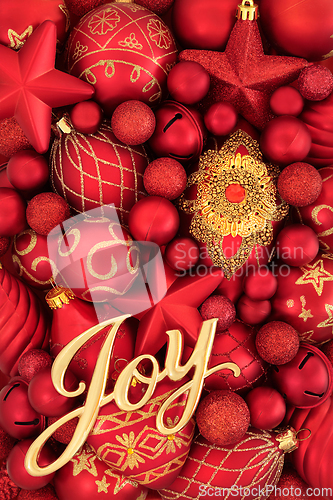 Image of Christmas Joy Sign and Red Gold Bauble Ornaments 