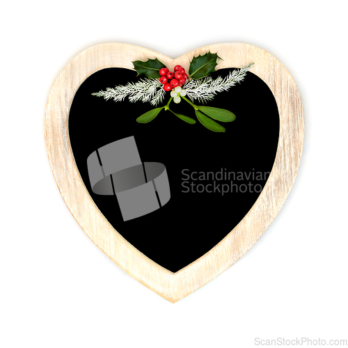 Image of Christmas Heart Shape Wreath Holly and Winter Greenery 