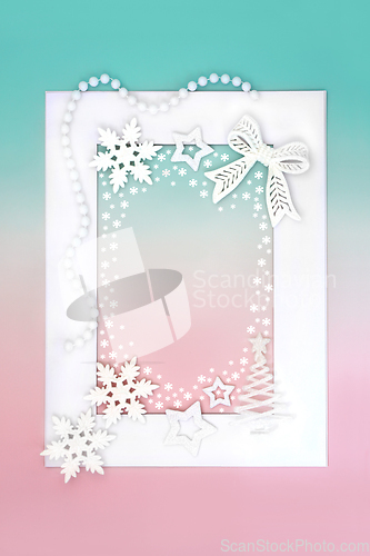 Image of Christmas Tree and White Bauble Ornaments Background Border