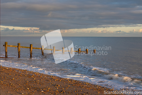 Image of English Channel at Sunset with Groyne