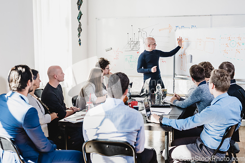 Image of Relaxed informal IT business startup company team meeting.