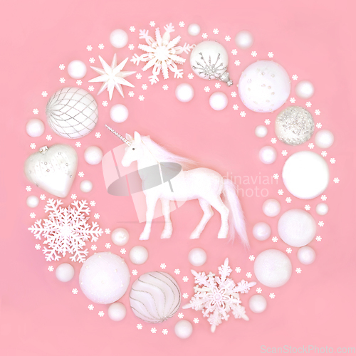 Image of Christmas Unicorn Snowflake and White Bauble Wreath  