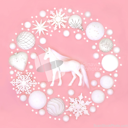 Image of Christmas Unicorn Snowflake and White Bauble Wreath  