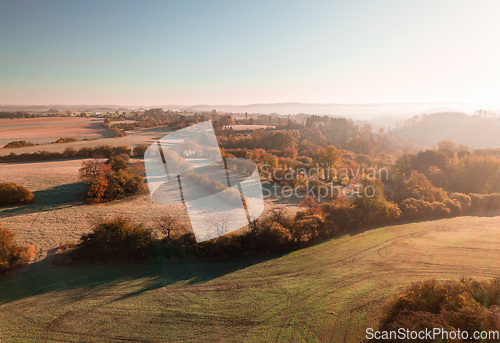 Image of Aerial view of autumn countryside, traditional fall landscape in centra Europe