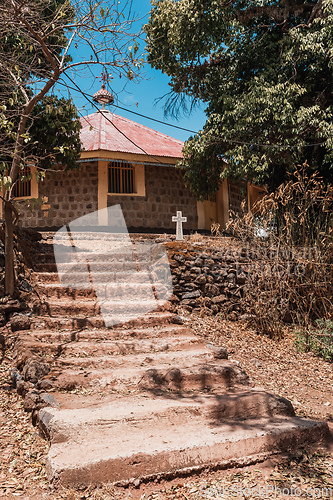 Image of stairs to monastery on Lake Tana, Ethiopia Africa
