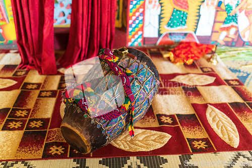 Image of religious drum inside in monastery on Lake Tana, Ethiopia Africa