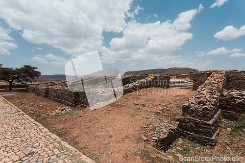 Image of Queen of Sheba palace ruins in Aksum, Axum civilization, Ethiopia.