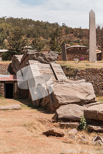 Image of Famous ancient obelisks in city Aksum, Ethiopia