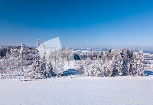 Image of Aerial view of winter highland landscape