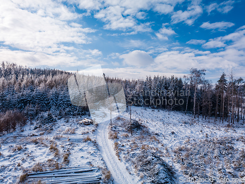 Image of Aerial view of winter highland landscape