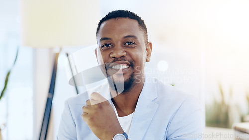 Image of Portrait, black man and business in office for corporate company and positive mindset for career. Law, attorney and legal advisor with happiness or professional employee with pride for court or job