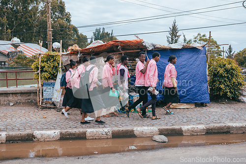 Image of Ethiopian students behind secondary school in Gondar, Ethiopia