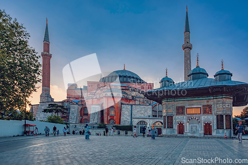 Image of People behind Hagia Sophia or Ayasofya (Turkish), Istanbul, Turkey.