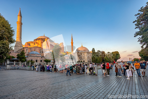 Image of People behind Hagia Sophia or Ayasofya (Turkish), Istanbul, Turkey.