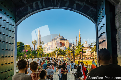 Image of People behind Hagia Sophia or Ayasofya (Turkish), Istanbul, Turkey.