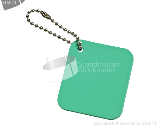 Image of Green colored tag with chain