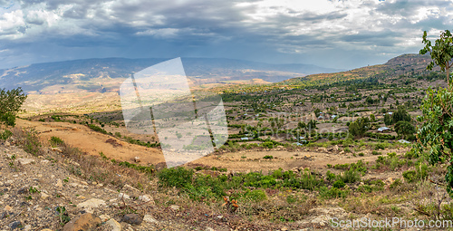 Image of Highland landscape with houses, Ethiopia