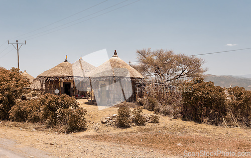 Image of Mountain landscape with houses, Ethiopia