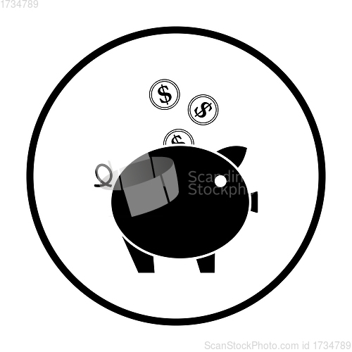 Image of Golden Coins Fall In Piggy Bank Icon