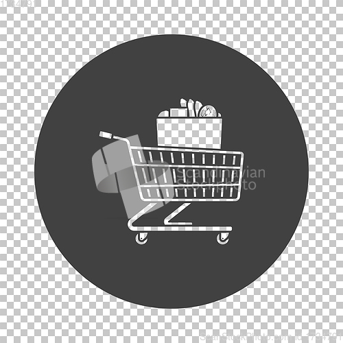 Image of Shopping Cart With Bag Of Food Icon