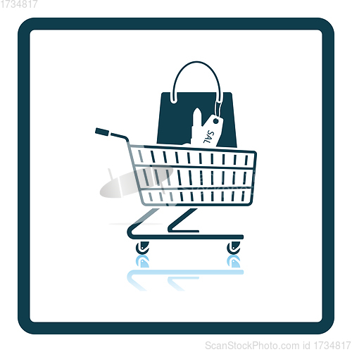 Image of Shopping Cart With Bag Of Cosmetics Icon