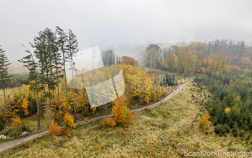 Image of Aerial view of autumn countryside, traditional fall landscape in central Europe