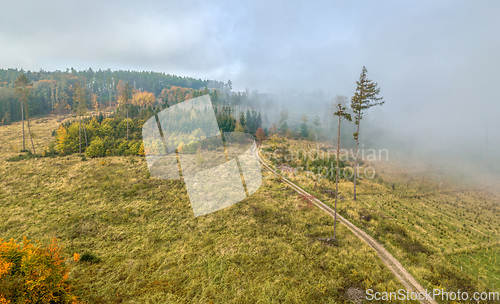 Image of Aerial view of autumn countryside, traditional fall landscape in central Europe