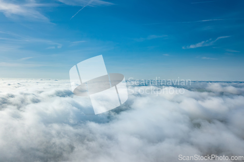 Image of Aerial photo above the fog or white clouds