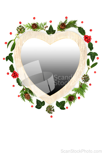 Image of Christmas Heart Shape Wreath Holly and Festive Winter Greenery