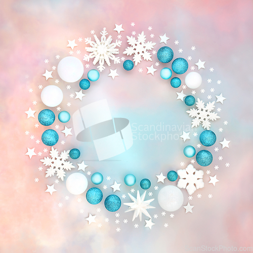 Image of Christmas Snowflake and Bauble Wreath Design 