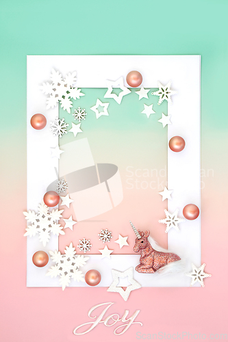 Image of Christmas Unicorn Mythical Joy Background Festive Border
