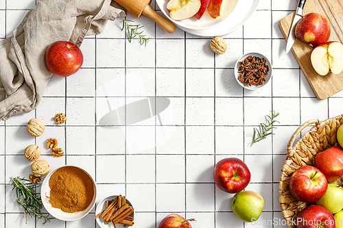 Image of Culinary background, thanksgiving or Christmas cooking, top view