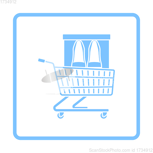 Image of Shopping Cart With Shoes In Box Icon