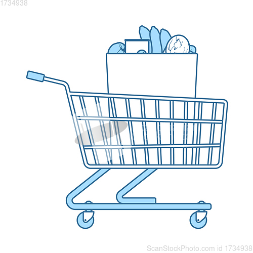 Image of Shopping Cart With Bag Of Food Icon