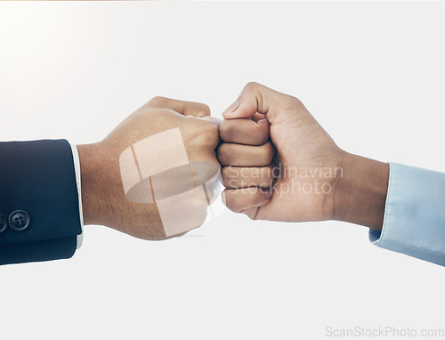Image of Teamwork, fist bump or corporate partnership for meeting success, support or trust motivation hand zoom. Business men, hands or collaboration for community, planning or team building strategy
