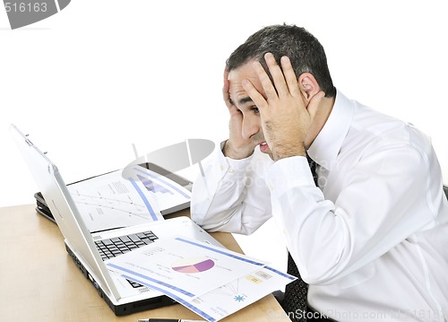 Image of Businessman at his desk on white background