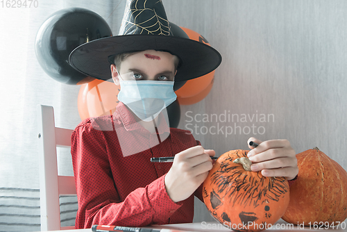 Image of Halloween carnival with new reality with pandemic concept.