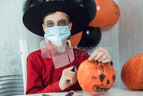 Image of Halloween carnival with new reality with pandemic concept.